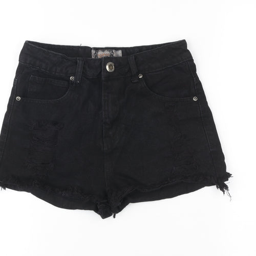 Boohoo Women Black Size 8 High Rise Cut-Off Denim Shorts
