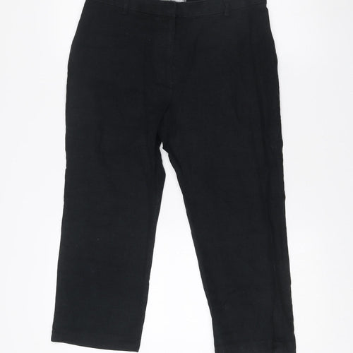 Marks and Spencer Womens Black Linen Blend Straight Leg Trousers Size 10