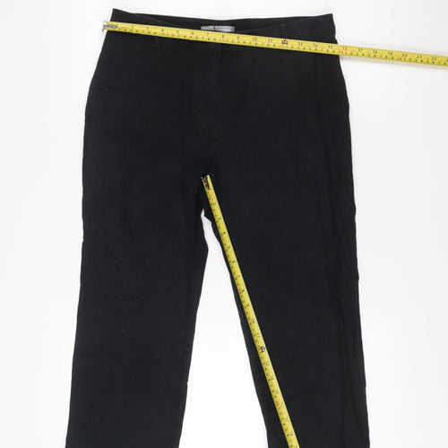 Marks and Spencer Womens Black Linen Blend Straight Leg Trousers Size 10
