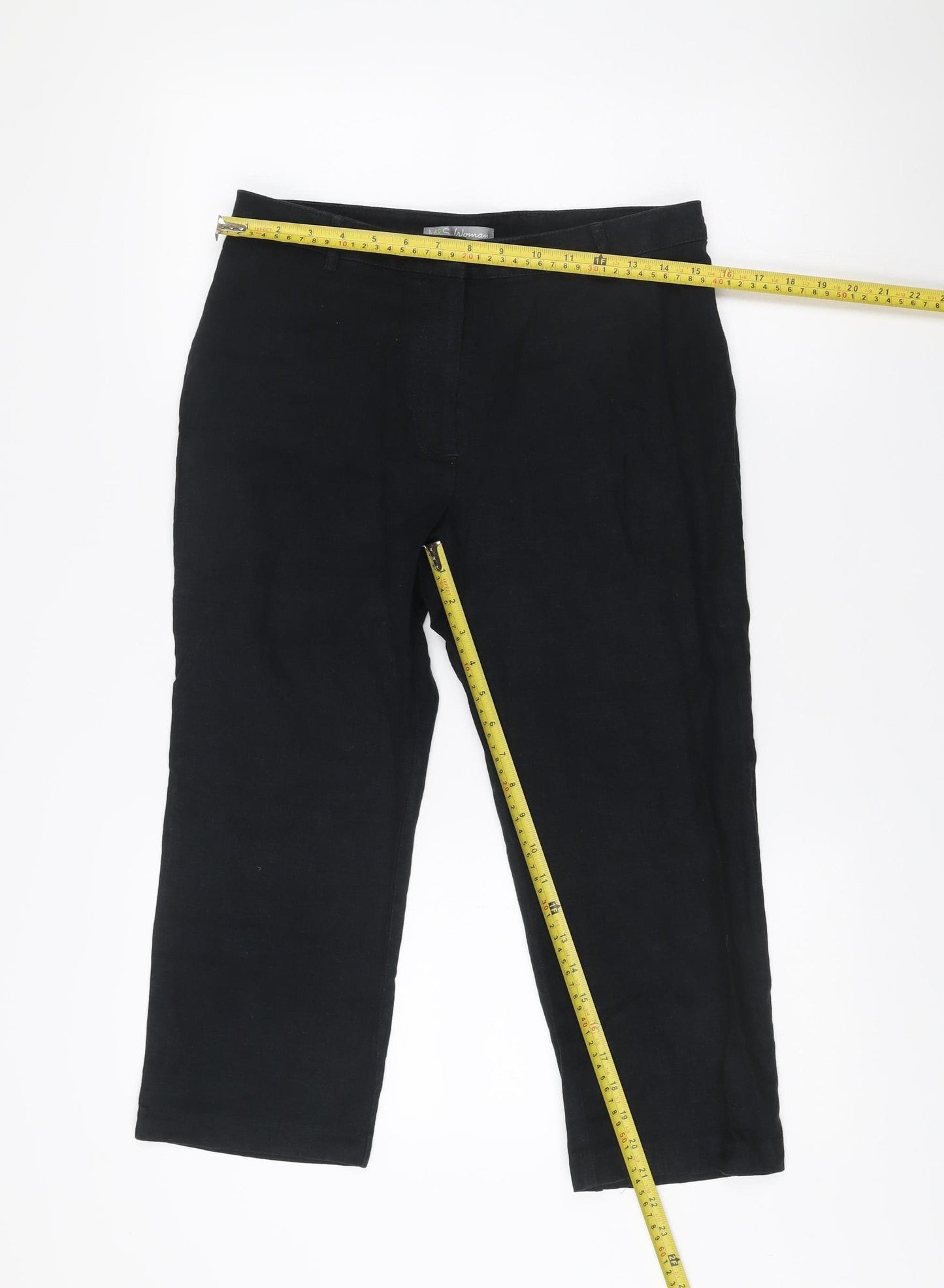 Marks and Spencer Womens Black Linen Blend Straight Leg Trousers Size 10