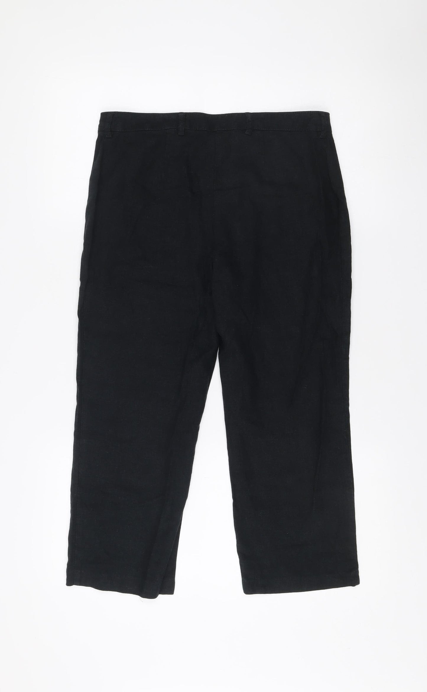 Marks and Spencer Womens Black Linen Blend Straight Leg Trousers Size 10