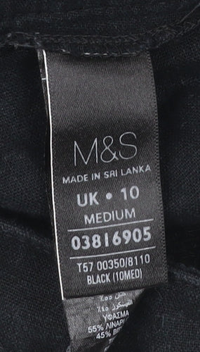 Marks and Spencer Womens Black Linen Blend Straight Leg Trousers Size 10