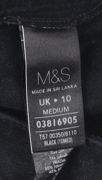 Marks and Spencer Womens Black Linen Blend Straight Leg Trousers Size 10