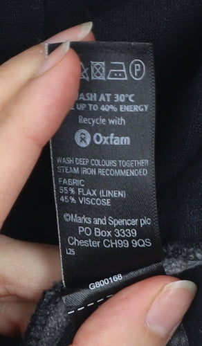 Marks and Spencer Womens Black Linen Blend Straight Leg Trousers Size 10