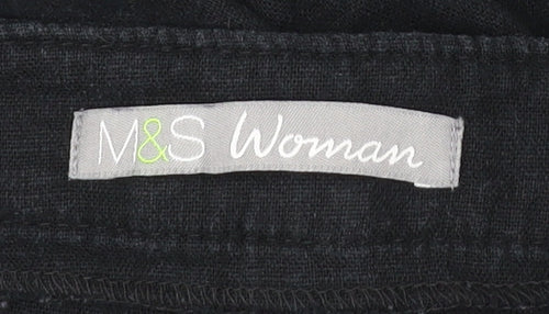 Marks and Spencer Womens Black Linen Blend Straight Leg Trousers Size 10