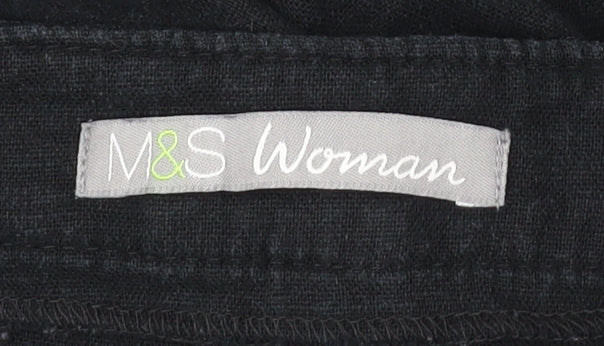 Marks and Spencer Womens Black Linen Blend Straight Leg Trousers Size 10