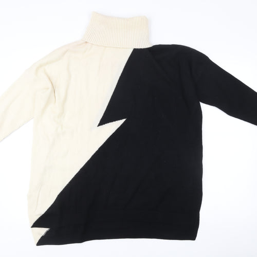 NEXTMIX Women’s Black White Roll Neck Wool Cashmere Jumper Size S
