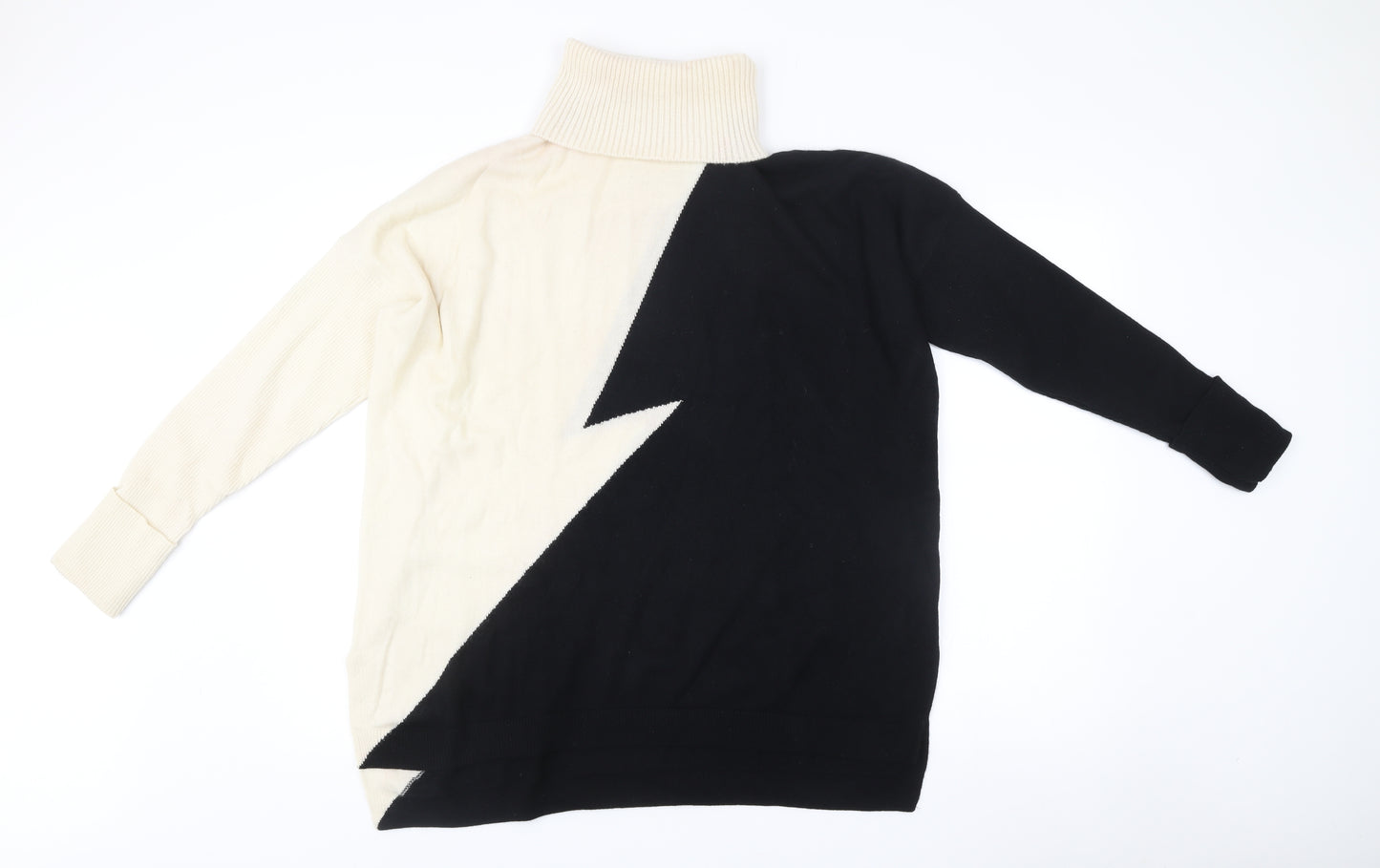 NEXTMIX Women’s Black White Roll Neck Wool Cashmere Jumper Size S