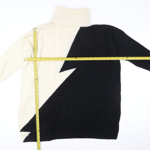 NEXTMIX Women’s Black White Roll Neck Wool Cashmere Jumper Size S