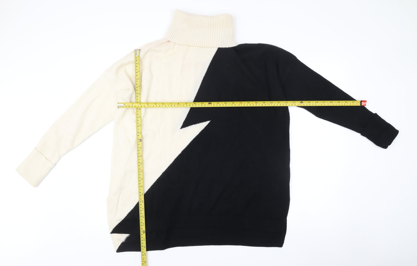 NEXTMIX Women’s Black White Roll Neck Wool Cashmere Jumper Size S