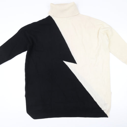 NEXTMIX Women’s Black White Roll Neck Wool Cashmere Jumper Size S