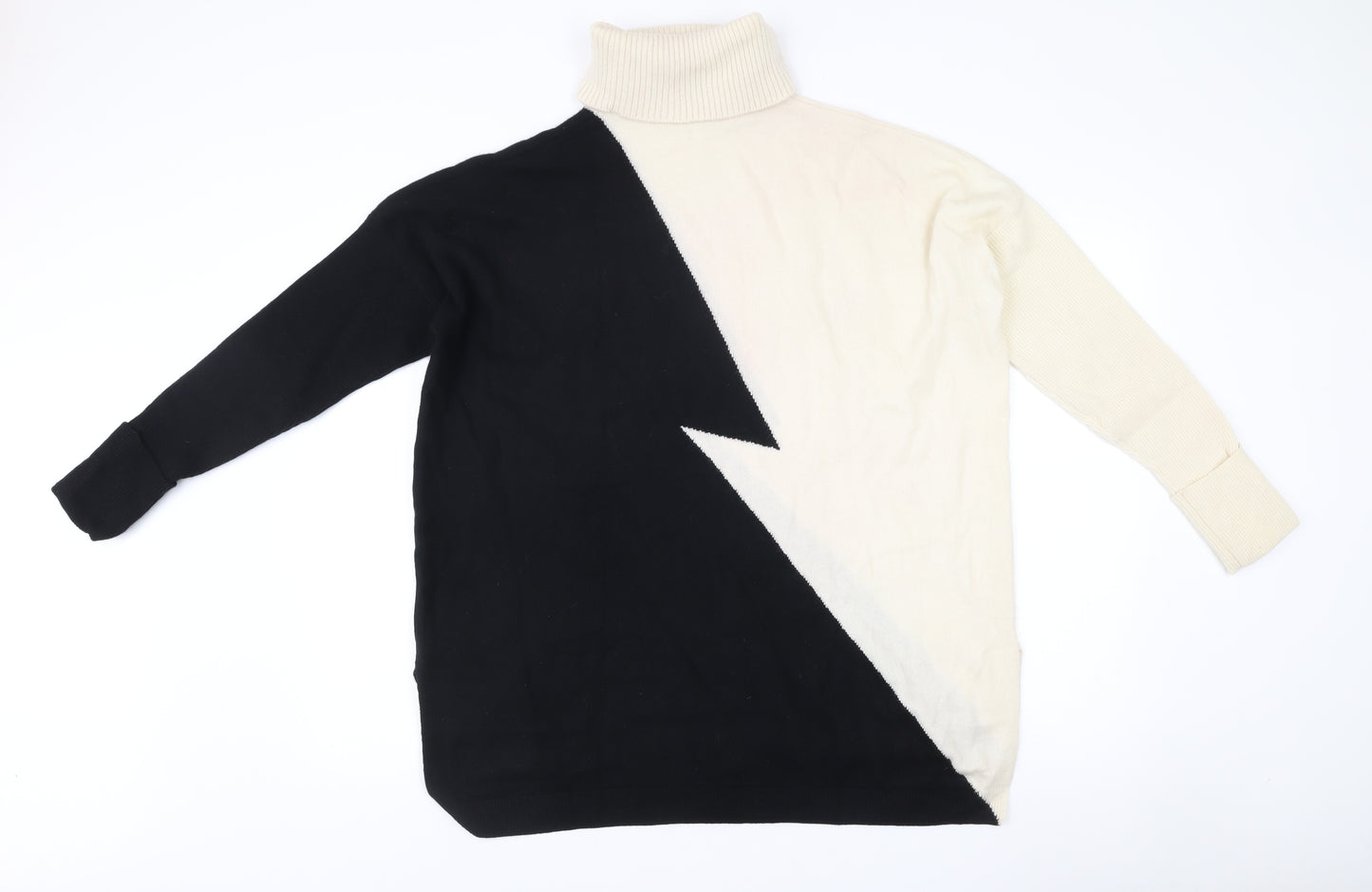NEXTMIX Women’s Black White Roll Neck Wool Cashmere Jumper Size S