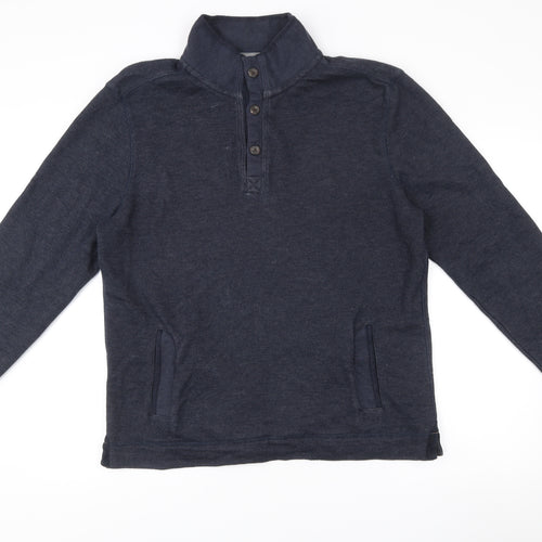 Boston Crew Mens Blue Henley Jumper Size L Long Sleeve Cotton Blend