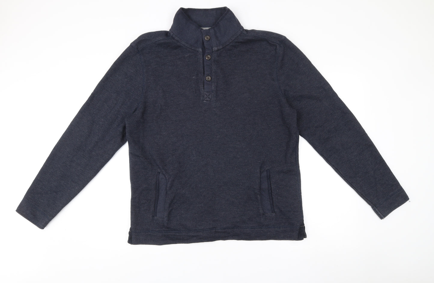 Boston Crew Mens Blue Henley Jumper Size L Long Sleeve Cotton Blend