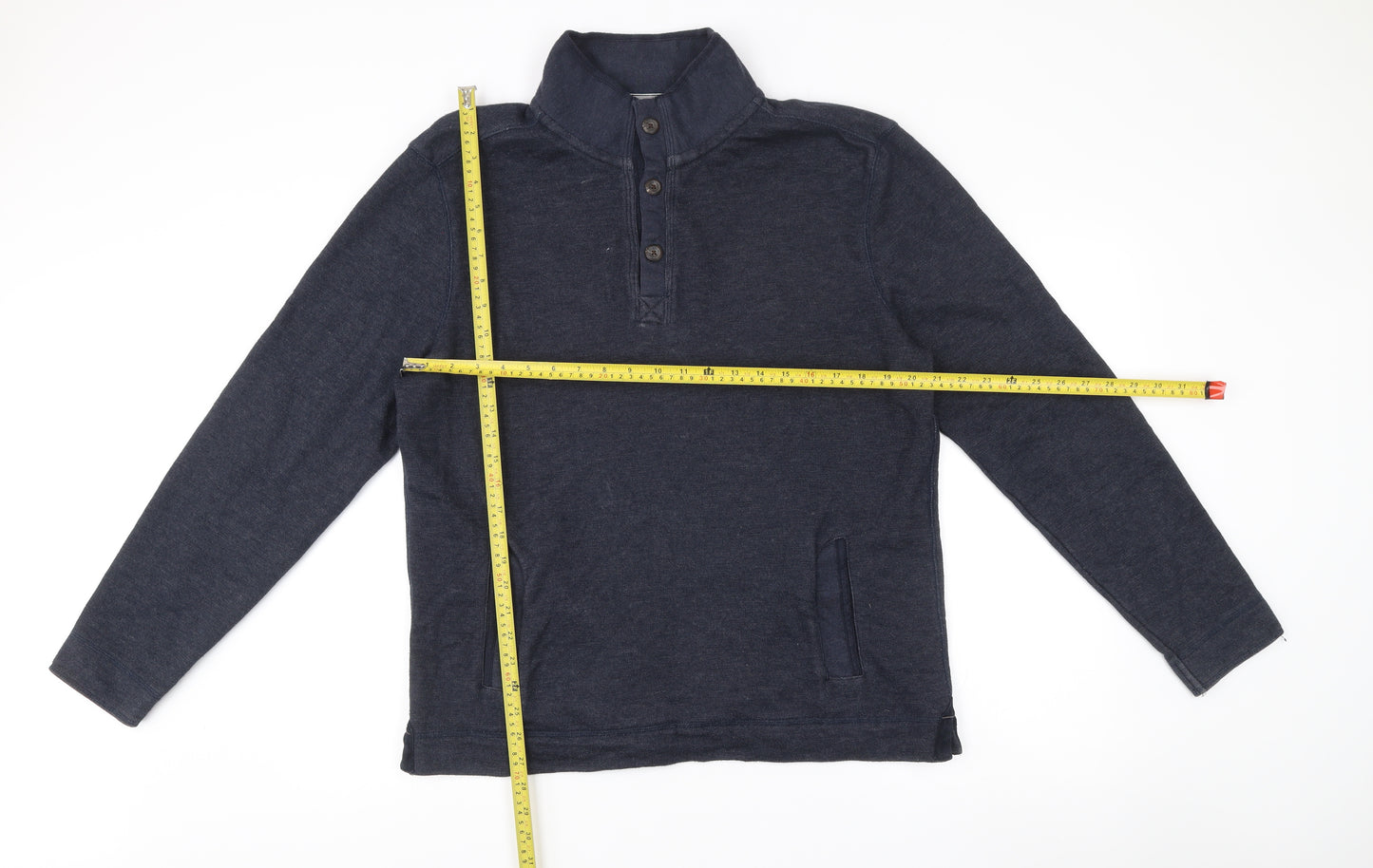 Boston Crew Mens Blue Henley Jumper Size L Long Sleeve Cotton Blend