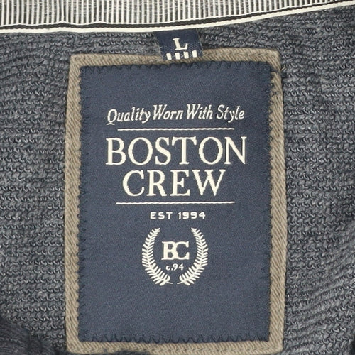 Boston Crew Mens Blue Henley Jumper Size L Long Sleeve Cotton Blend