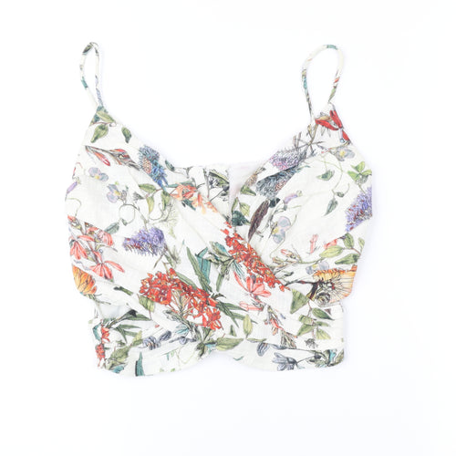 Zara Women’s Multicoloured Floral Cropped Blouse XS Cotton Viscose