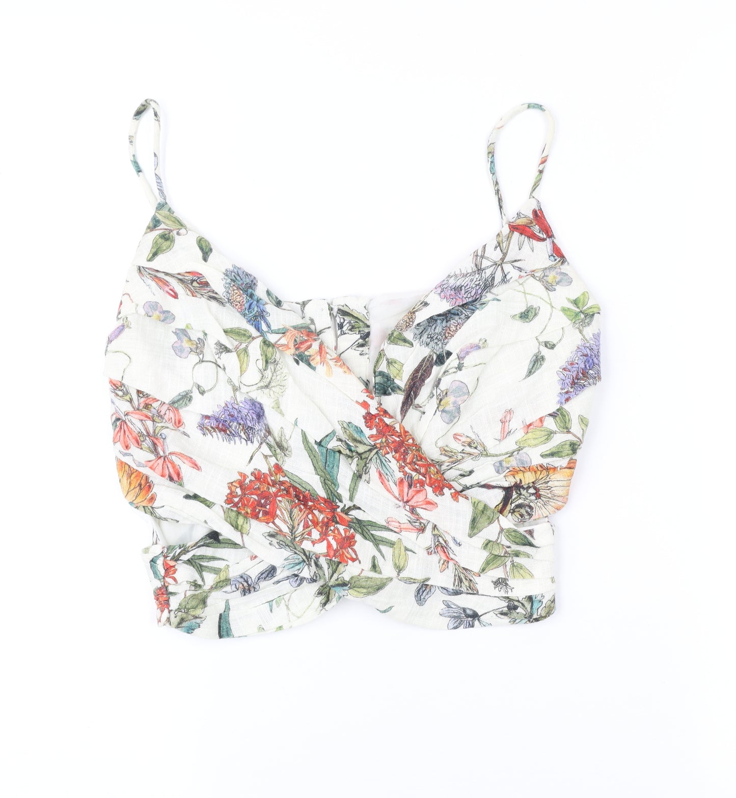 Zara Women’s Multicoloured Floral Cropped Blouse XS Cotton Viscose