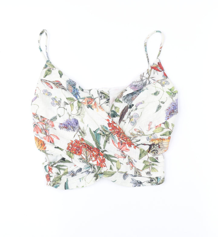 Zara Women’s Multicoloured Floral Cropped Blouse XS Cotton Viscose