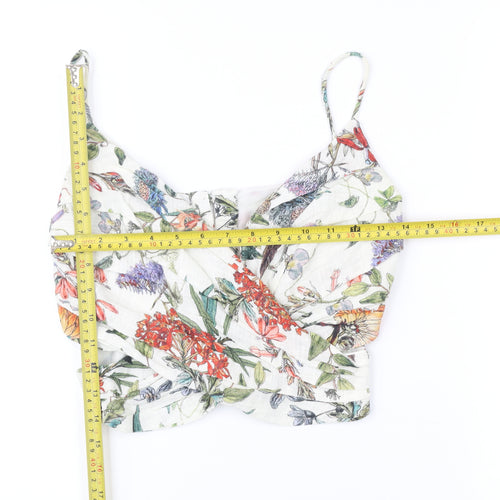 Zara Women’s Multicoloured Floral Cropped Blouse XS Cotton Viscose