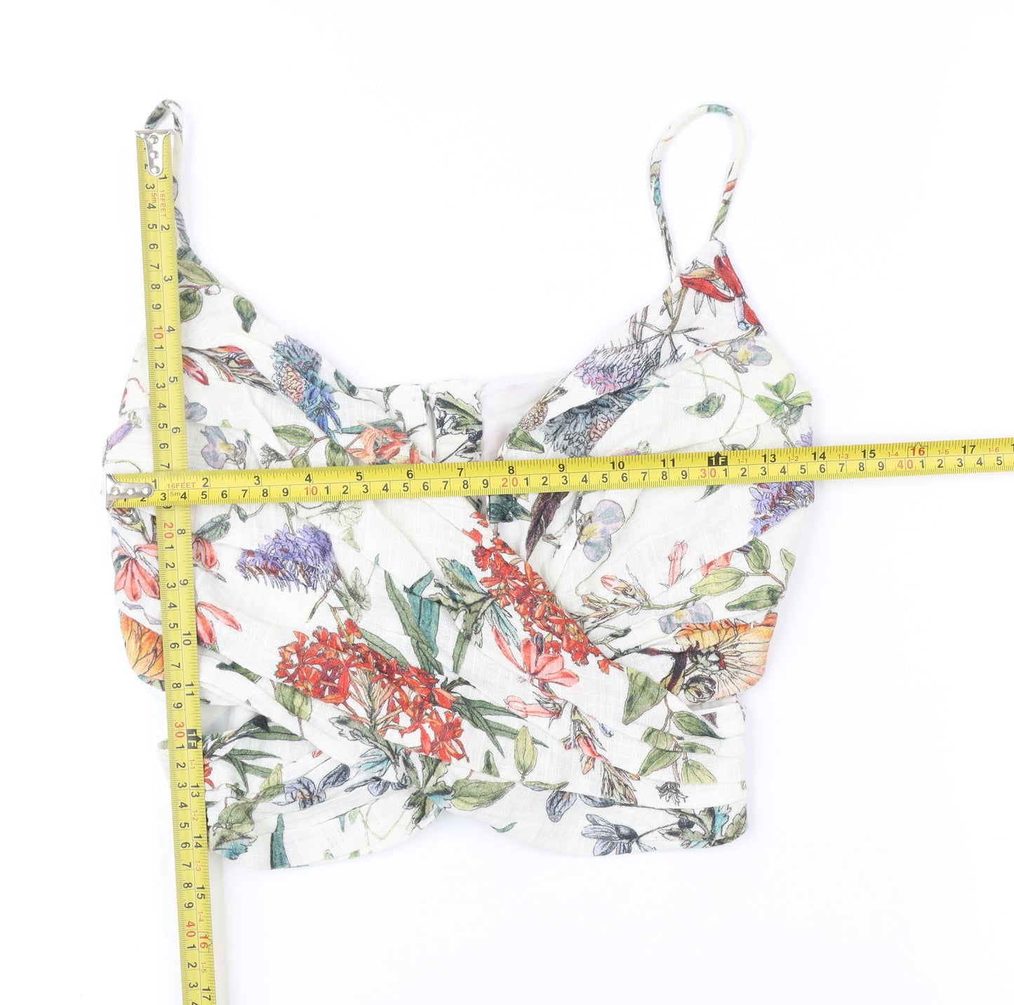 Zara Women’s Multicoloured Floral Cropped Blouse XS Cotton Viscose
