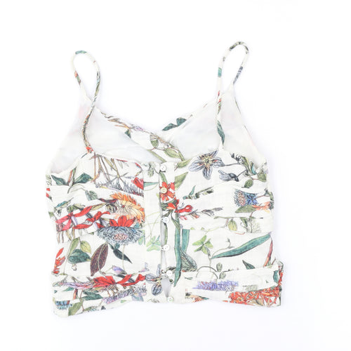 Zara Women’s Multicoloured Floral Cropped Blouse XS Cotton Viscose
