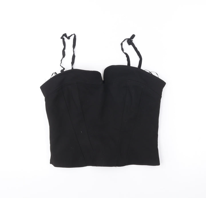 Zara Women Black M Sweetheart Camisole Tank Top Spaghetti Strap Slim Fit