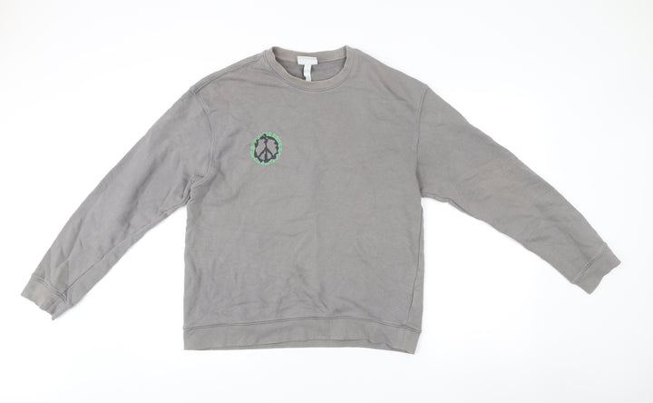 H&M Men’s Grey Relaxed Fit Sweatshirt M Graphic Print Pullover
