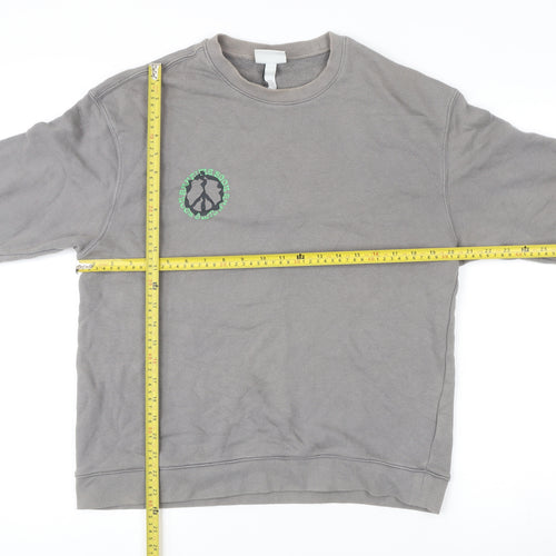 H&M Men’s Grey Relaxed Fit Sweatshirt M Graphic Print Pullover