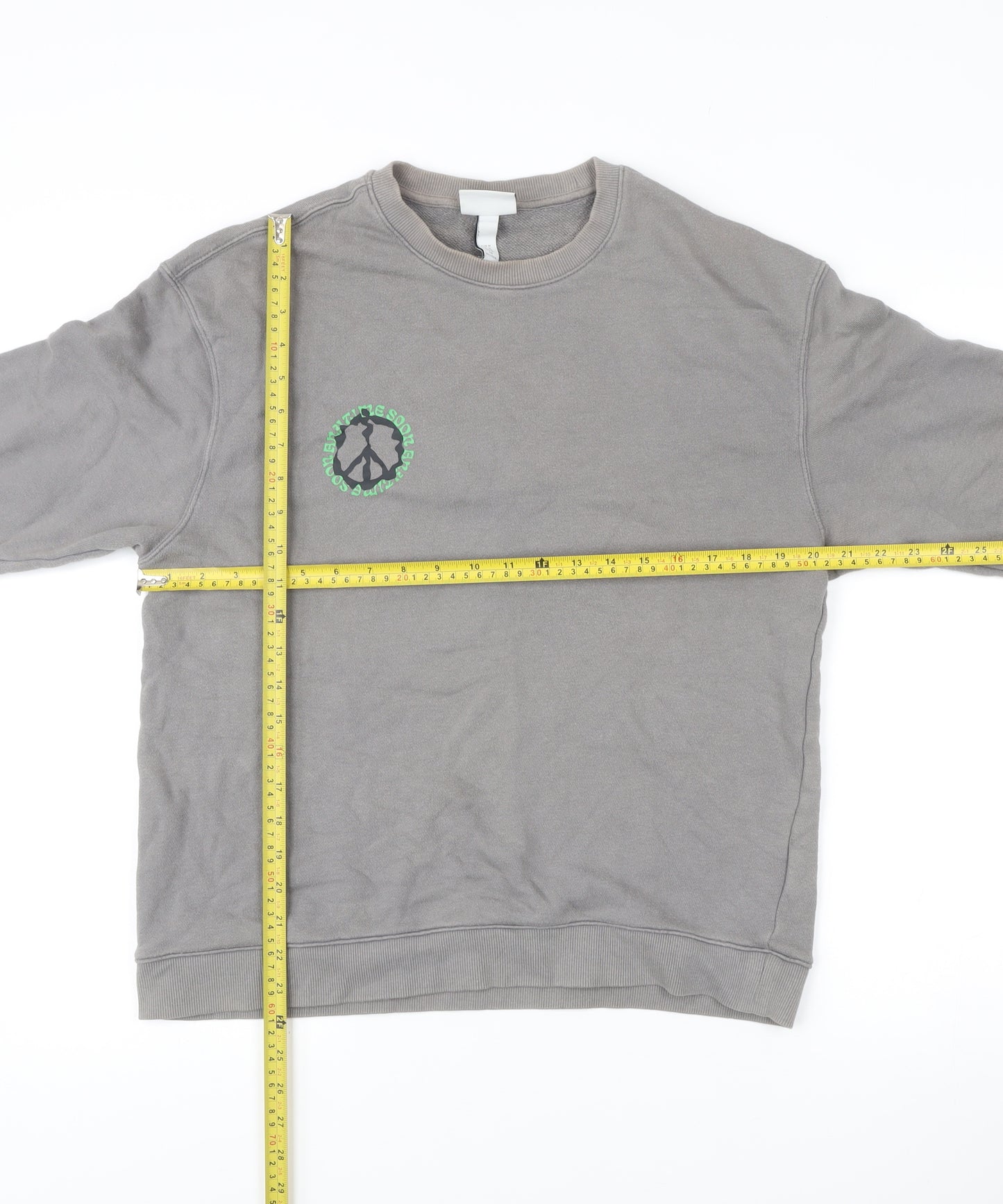 H&M Men’s Grey Relaxed Fit Sweatshirt M Graphic Print Pullover