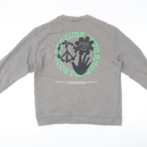 H&M Men’s Grey Relaxed Fit Sweatshirt M Graphic Print Pullover