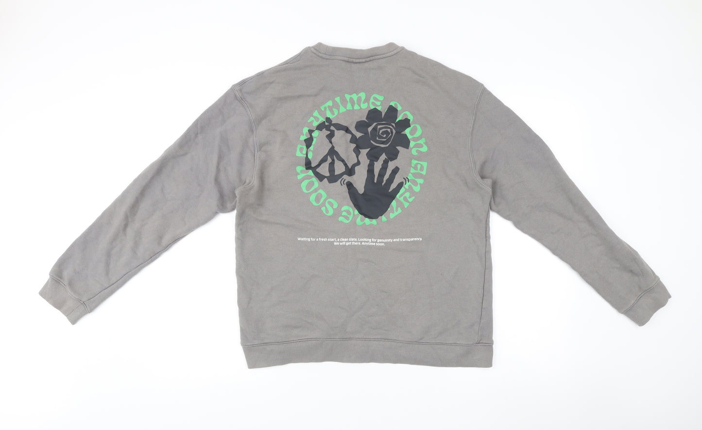 H&M Men’s Grey Relaxed Fit Sweatshirt M Graphic Print Pullover