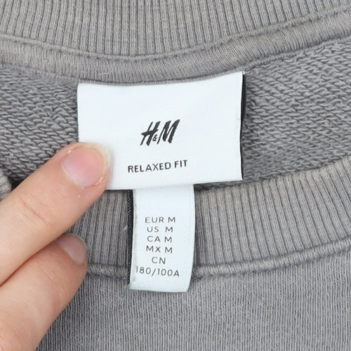 H&M Men’s Grey Relaxed Fit Sweatshirt M Graphic Print Pullover
