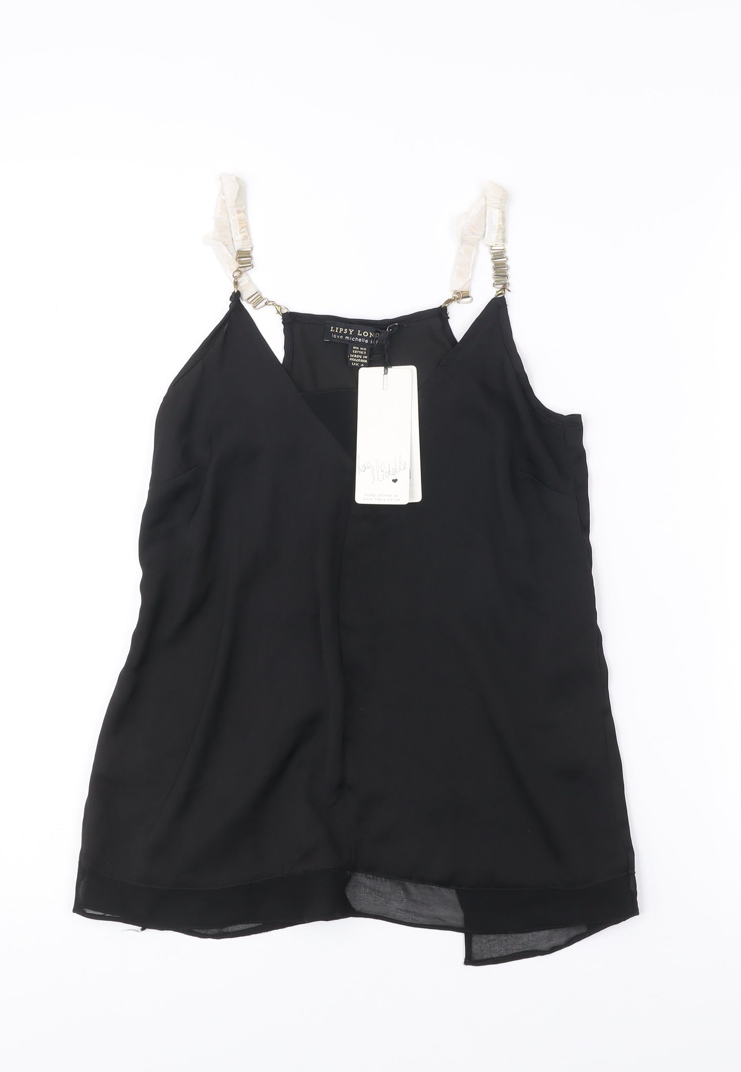 Lipsy London Women’s Black Size 4 V-Neck Chiffon Tank Top