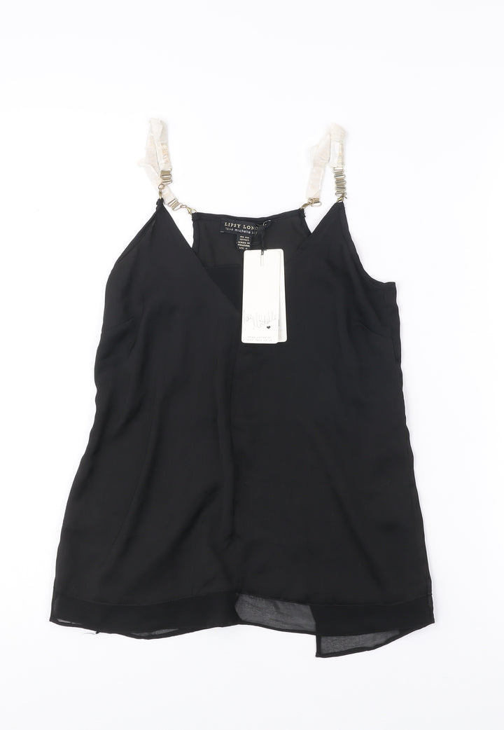 Lipsy London Women’s Black Size 4 V-Neck Chiffon Tank Top