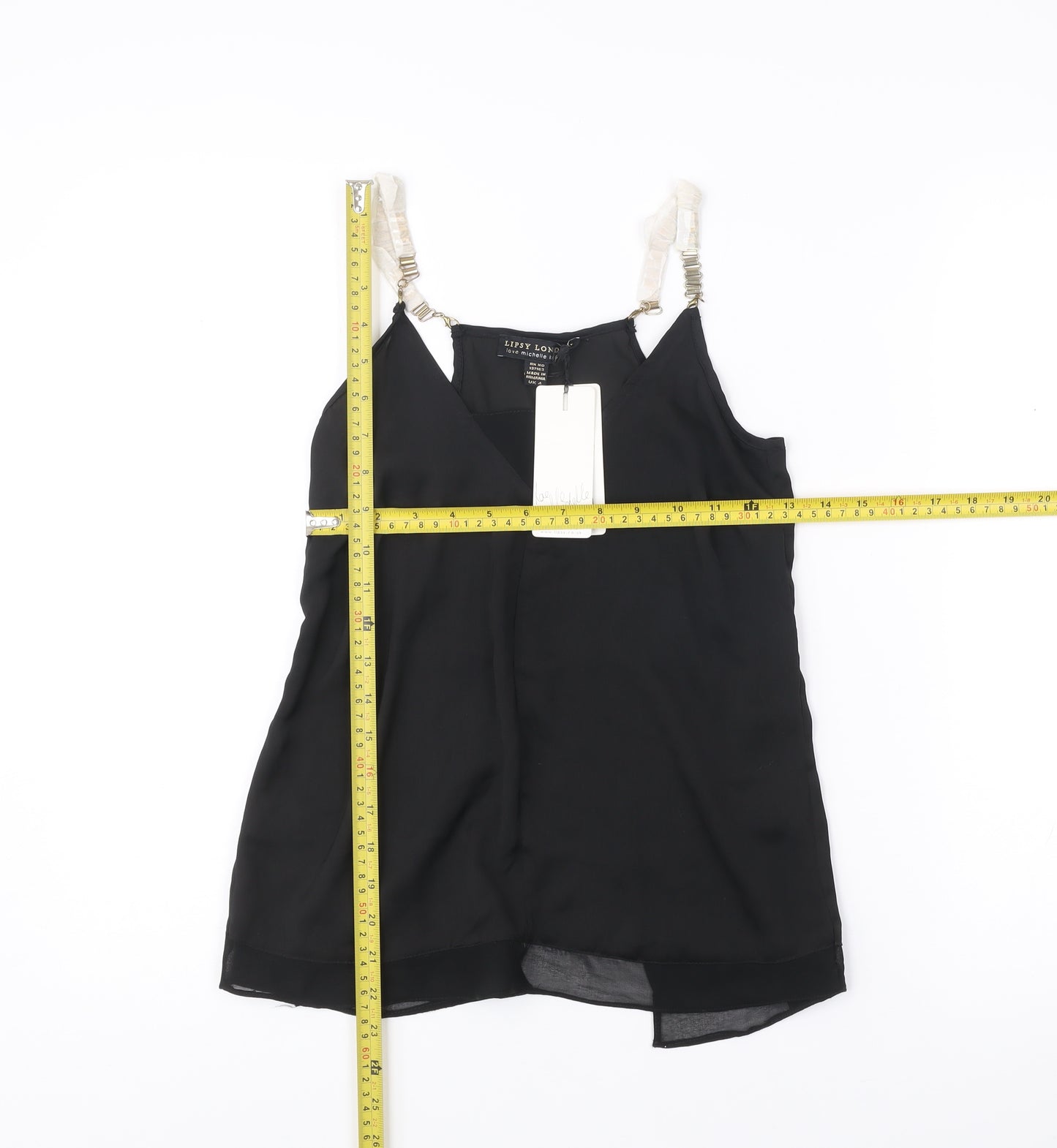 Lipsy London Women’s Black Size 4 V-Neck Chiffon Tank Top