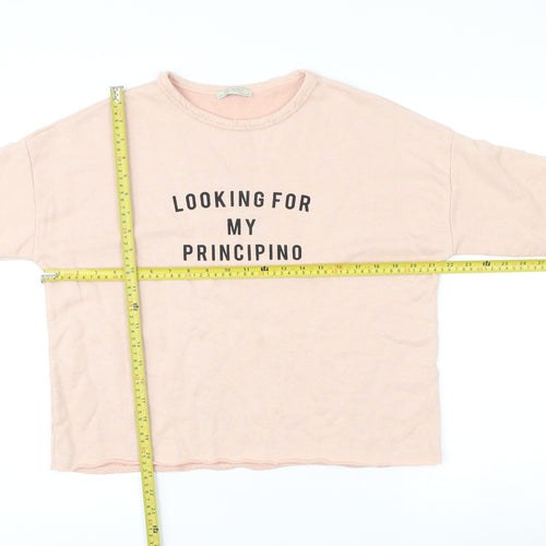 Zara Trafaluc Women Beige S Pullover Sweatshirt Graphic Print