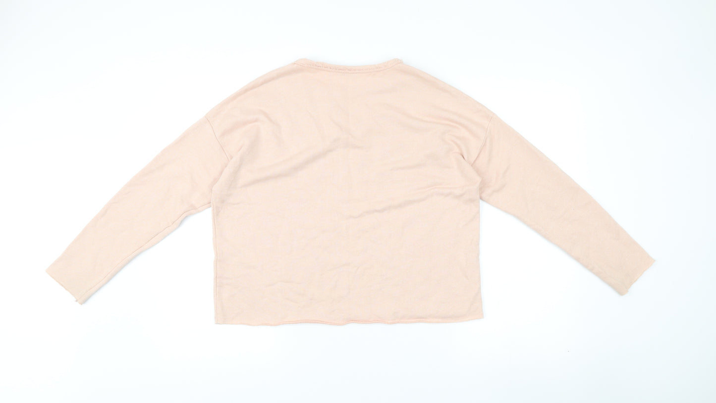 Zara Trafaluc Women Beige S Pullover Sweatshirt Graphic Print