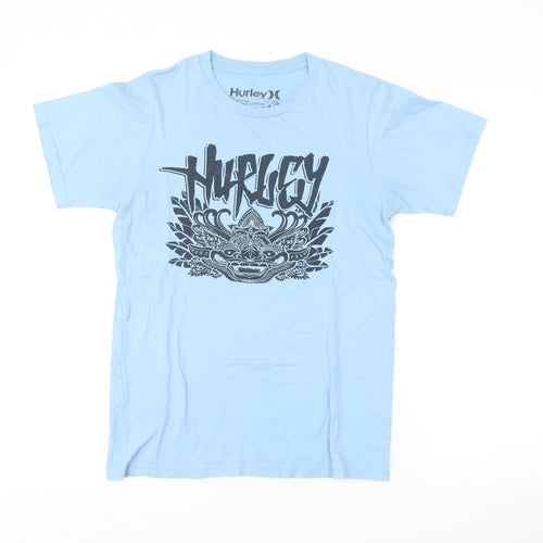 Hurley Men's Blue Small Graphic Print Cotton Crew Neck T-Shirt
