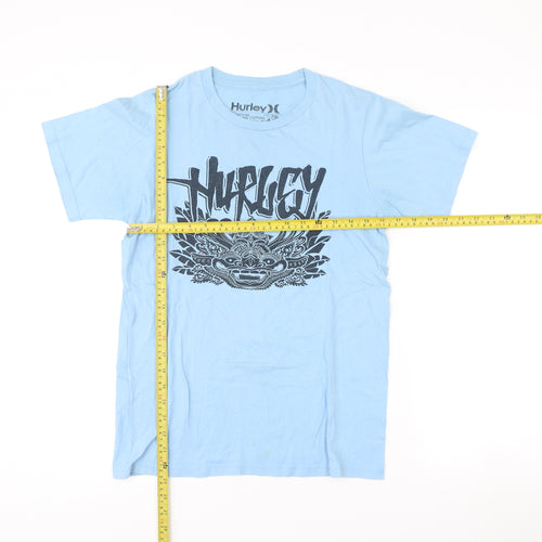 Hurley Men's Blue Small Graphic Print Cotton Crew Neck T-Shirt