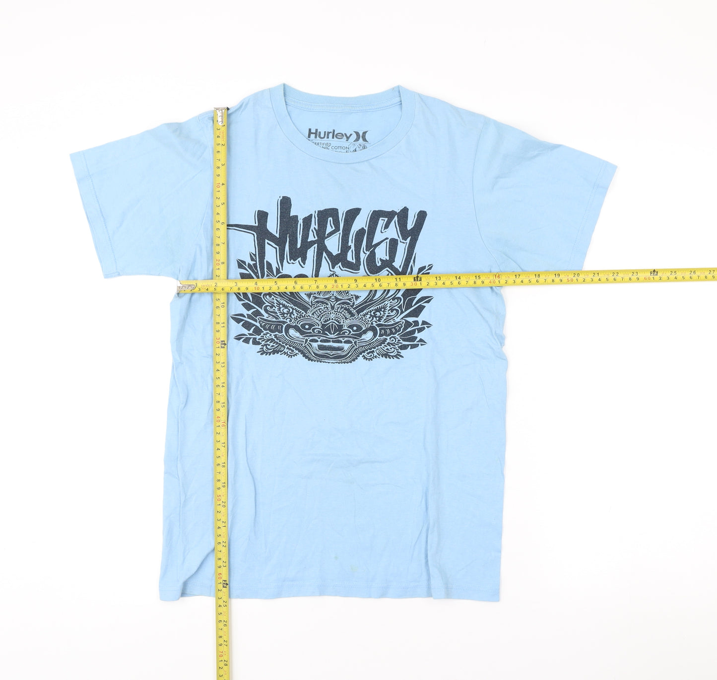 Hurley Men's Blue Small Graphic Print Cotton Crew Neck T-Shirt