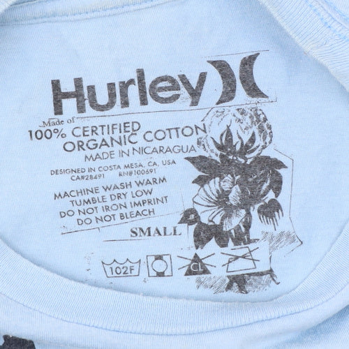 Hurley Men's Blue Small Graphic Print Cotton Crew Neck T-Shirt