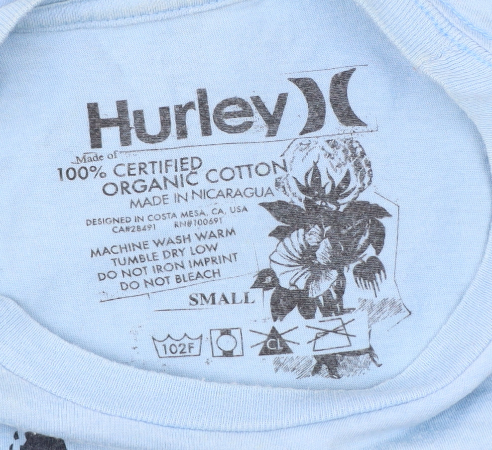 Hurley Men's Blue Small Graphic Print Cotton Crew Neck T-Shirt