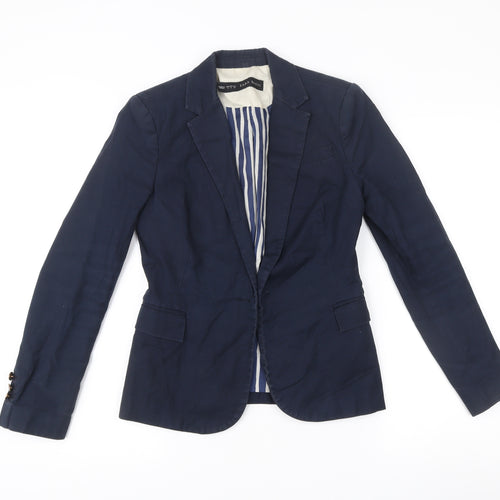Zara Basic Women’s Blue Cotton Blend Slim Fit Blazer Jacket S