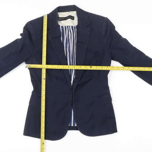 Zara Basic Women’s Blue Cotton Blend Slim Fit Blazer Jacket S