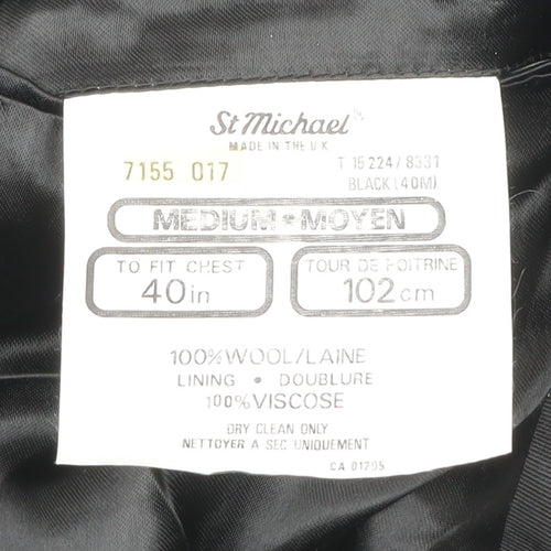 Marks and Spencer St Michael Men’s Black Wool Double-Breasted Peak Lapel Blazer 40in Chest M