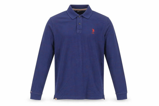 Front view of U.S. Polo Assn. Men's Blue Long Sleeve Polo Shirt, size M