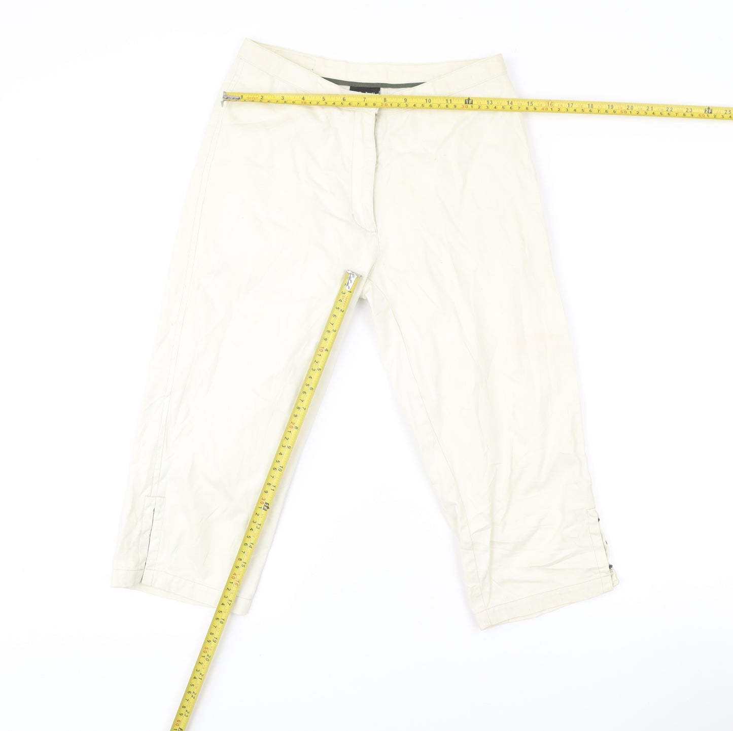 Elle Women White Chino Shorts M Regular Cotton Casual Zip