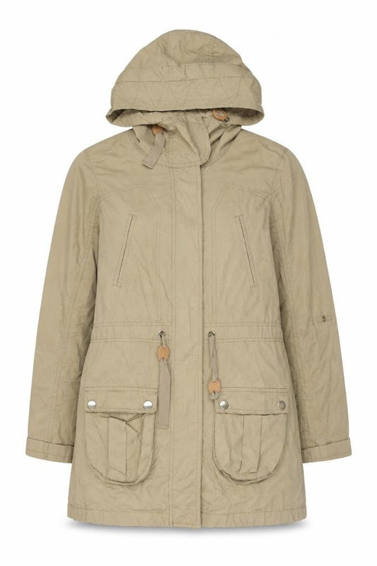 Front view of Atmosphere Women’s Beige Parka Jacket, size UK 8, Cotton Hooded Casual