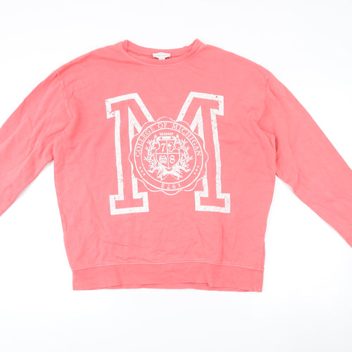 Topshop Womens Pink Cotton Pullover Sweatshirt S Logo Print Casual